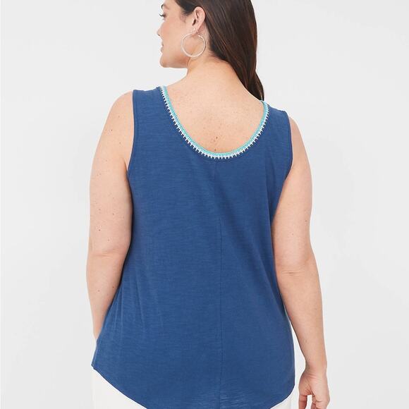 Lane Bryant Womens tank top crocheted neck line coastal layering piece plus size - Picture 2 of 12